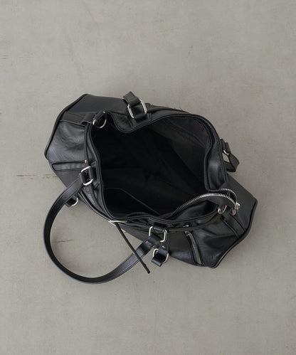 帶裝飾帶拉鍊口袋單肩包