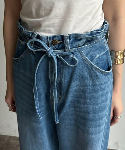 帶腰帶寬鬆牛仔褲
