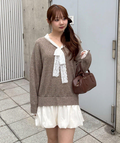 RMAF 泡泡廓形 蕾絲下襬 迷你連衣裙