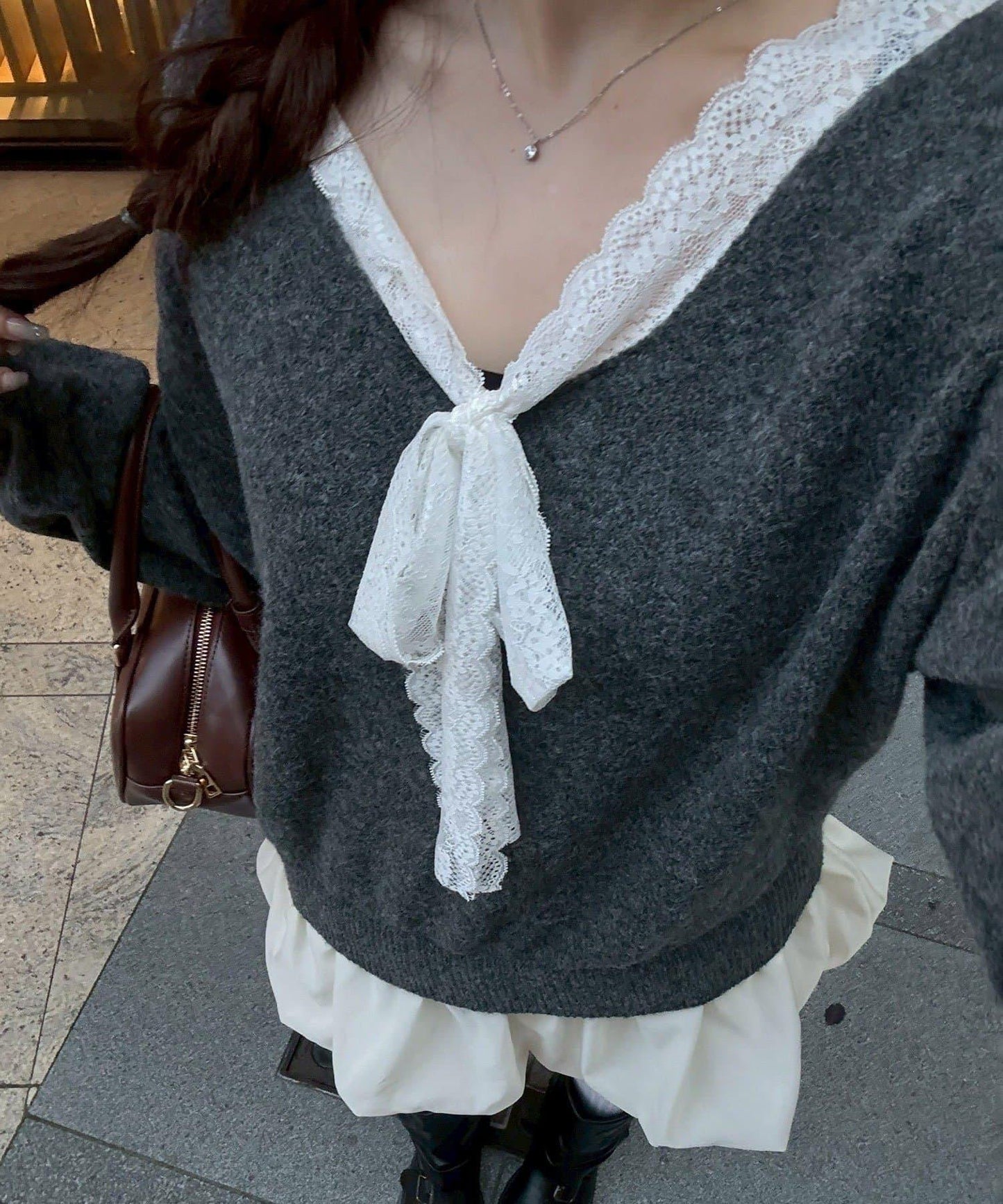 RMAF 泡泡廓形 蕾絲下襬 迷你連衣裙