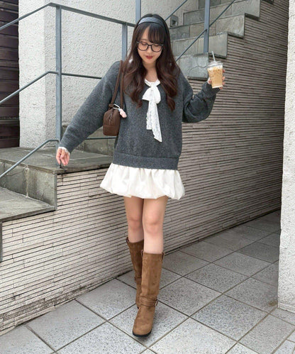 RMAF 泡泡廓形 蕾絲下襬 迷你連衣裙