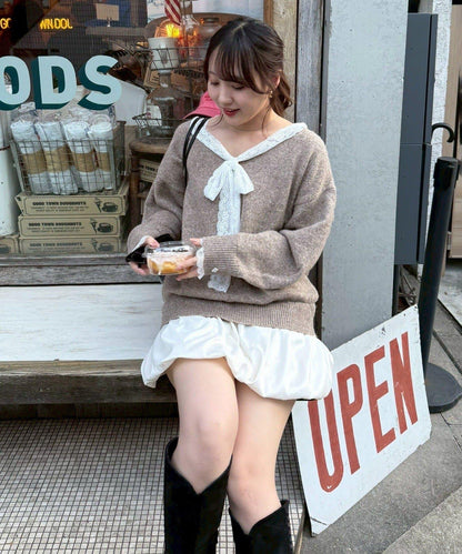 RMAF 泡泡廓形 蕾絲下襬 迷你連衣裙