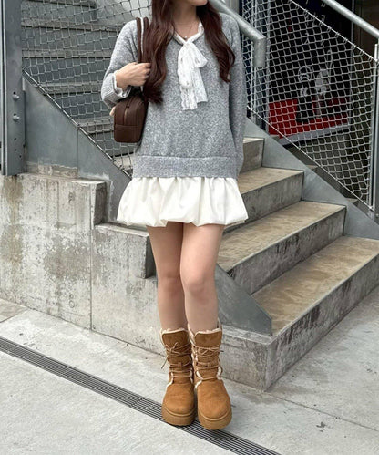 RMAF 泡泡廓形 蕾絲下襬 迷你連衣裙