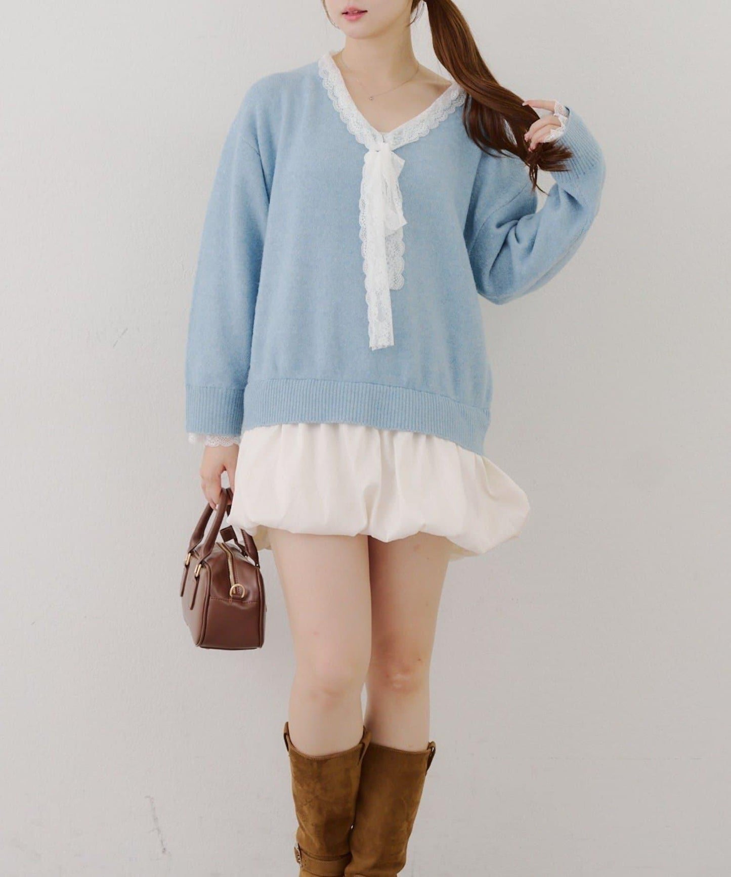 RMAF 泡泡廓形 蕾絲下襬 迷你連衣裙