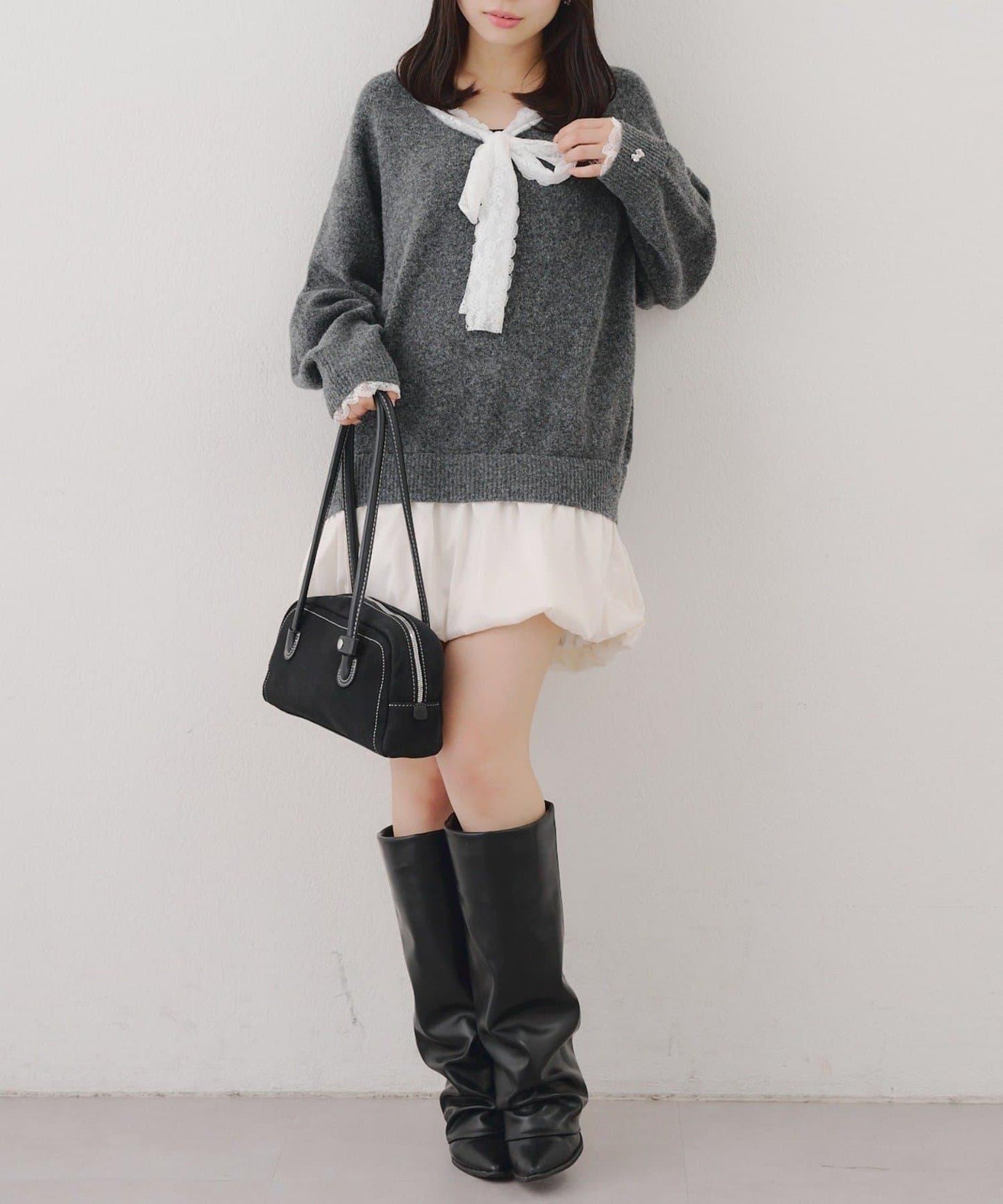 RMAF 泡泡廓形 蕾絲下襬 迷你連衣裙