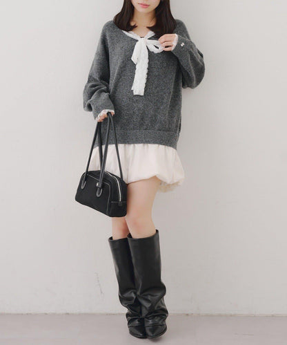 RMAF 泡泡廓形 蕾絲下襬 迷你連衣裙