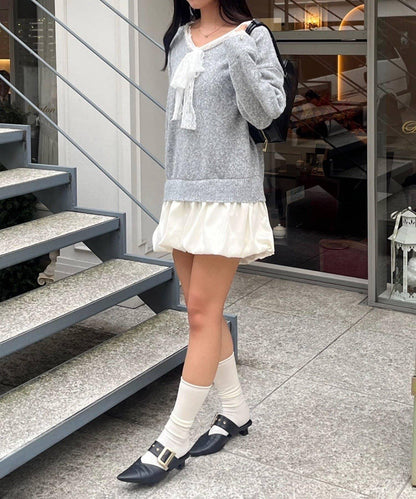 RMAF 泡泡廓形 蕾絲下襬 迷你連衣裙