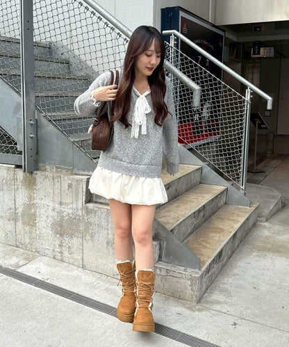 RMAF 泡泡廓形 蕾絲下襬 迷你連衣裙