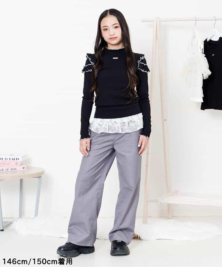 荷葉邊羅紋長袖T恤