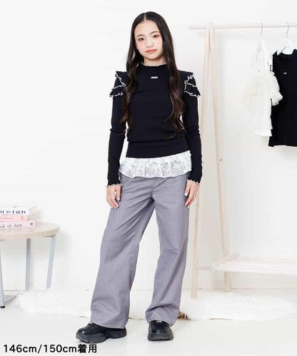 荷葉邊羅紋長袖T恤