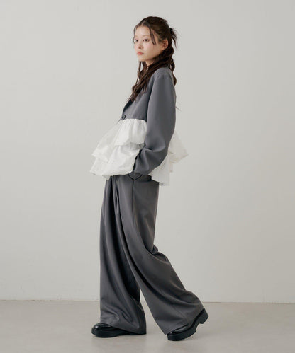 珍珠裝飾 荷葉邊拼接設計 夾克外套