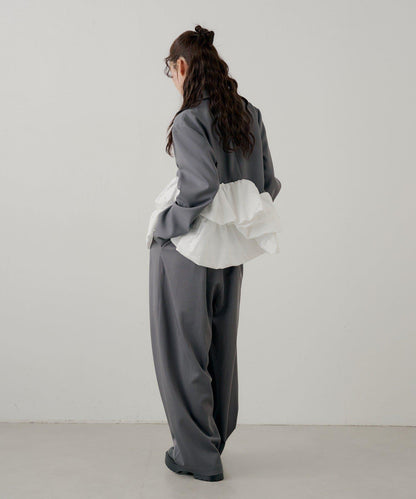 珍珠裝飾 荷葉邊拼接設計 夾克外套