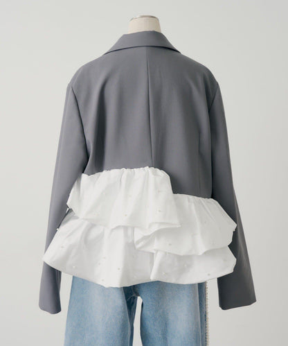 珍珠裝飾 荷葉邊拼接設計 夾克外套