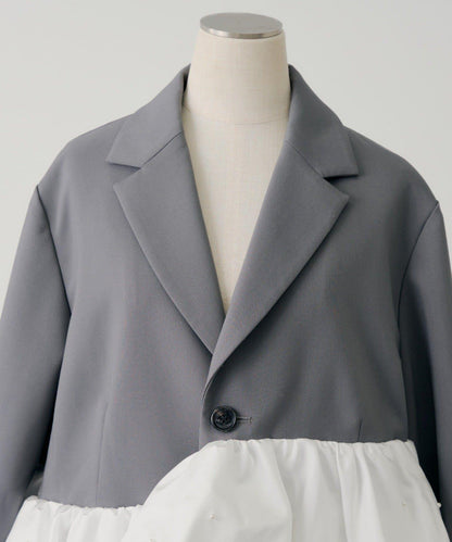 珍珠裝飾 荷葉邊拼接設計 夾克外套