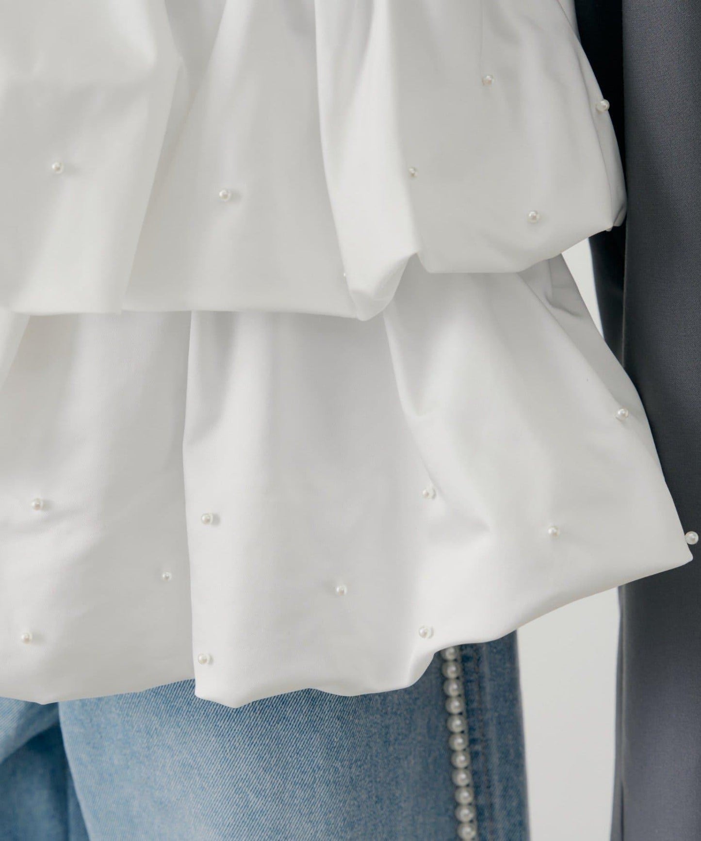 珍珠裝飾 荷葉邊拼接設計 夾克外套