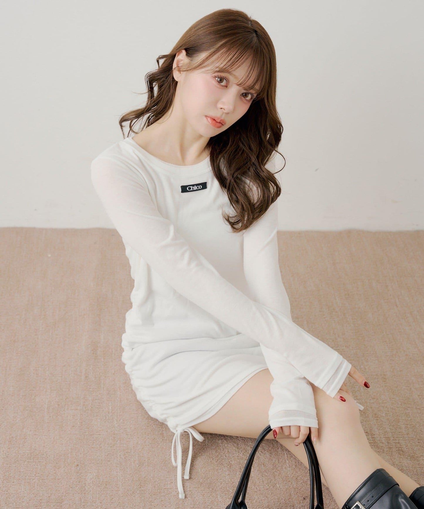 側抽繩層疊設計連衣裙