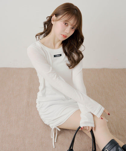 側抽繩層疊設計連衣裙