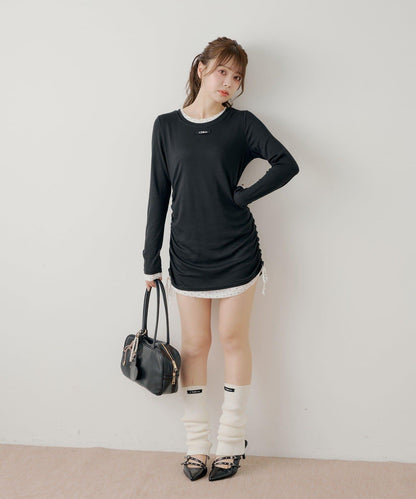 側抽繩層疊設計連衣裙