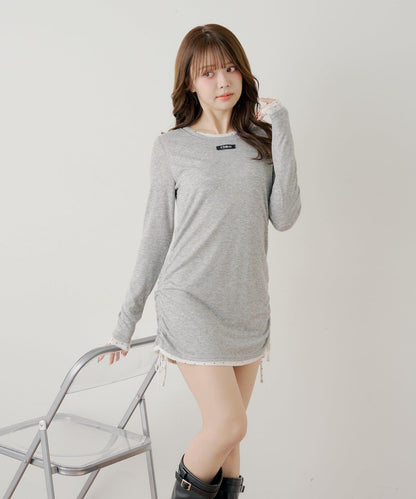 側抽繩層疊設計連衣裙