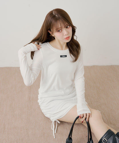 側抽繩層疊設計連衣裙