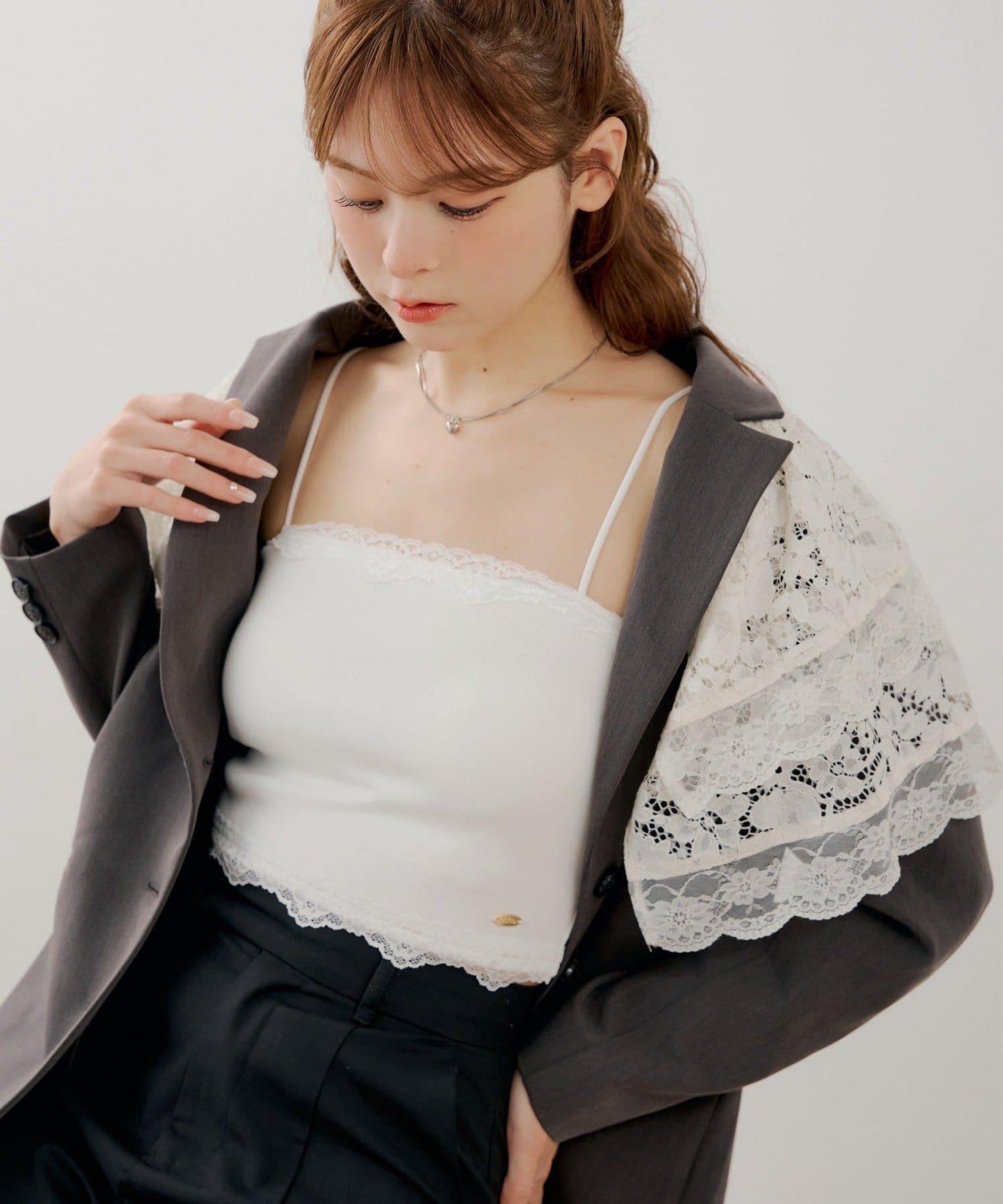 帶杯 露肩 蕾絲 抹胸