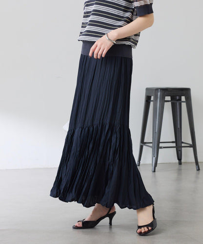 皺感斜向拼接半身裙