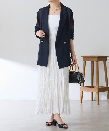 皺感斜向拼接半身裙