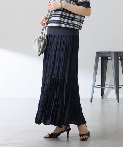 皺感斜向拼接半身裙