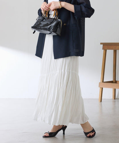 皺感斜向拼接半身裙