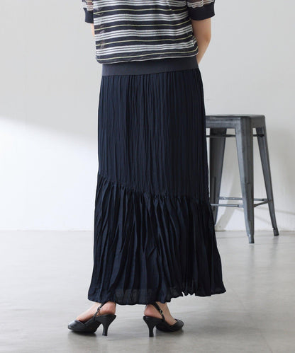 皺感斜向拼接半身裙