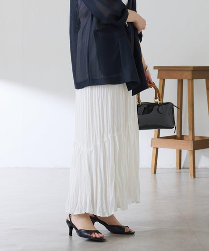 皺感斜向拼接半身裙