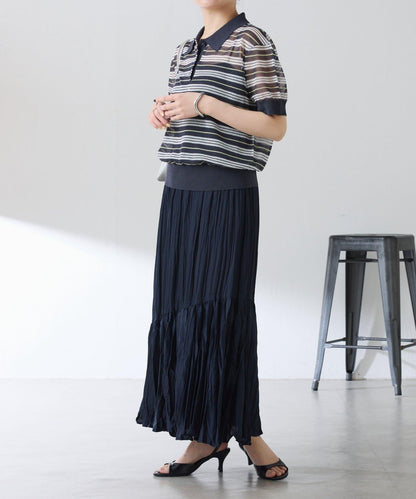 皺感斜向拼接半身裙