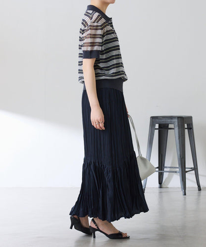 皺感斜向拼接半身裙