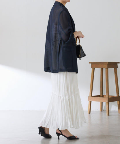 皺感斜向拼接半身裙