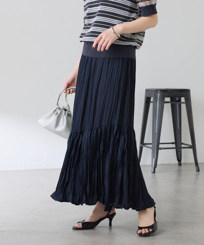 皺感斜向拼接半身裙