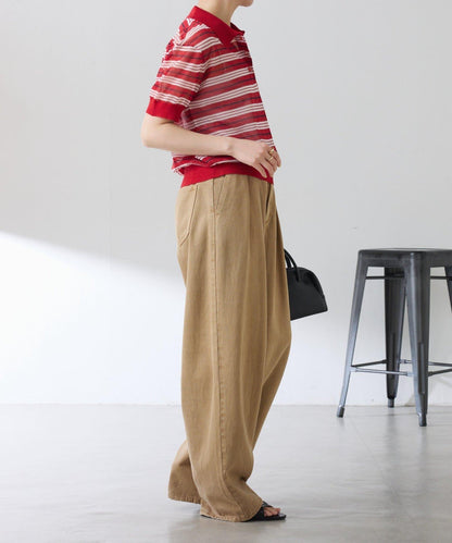 透紗條紋POLO領針織上衣