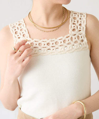蕾絲裝飾 針織 吊帶上衣