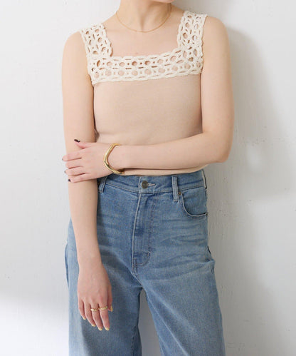 蕾絲裝飾 針織 吊帶上衣