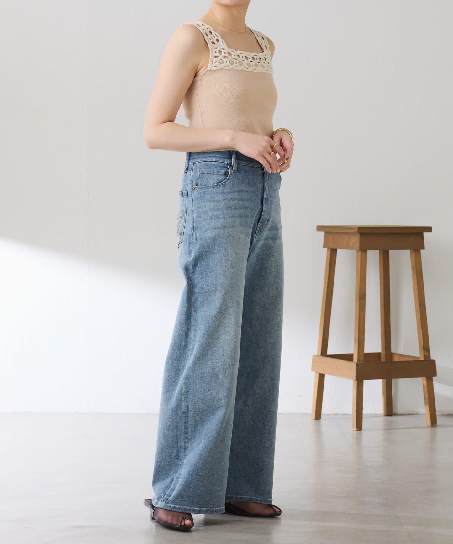 蕾絲裝飾 針織 吊帶上衣