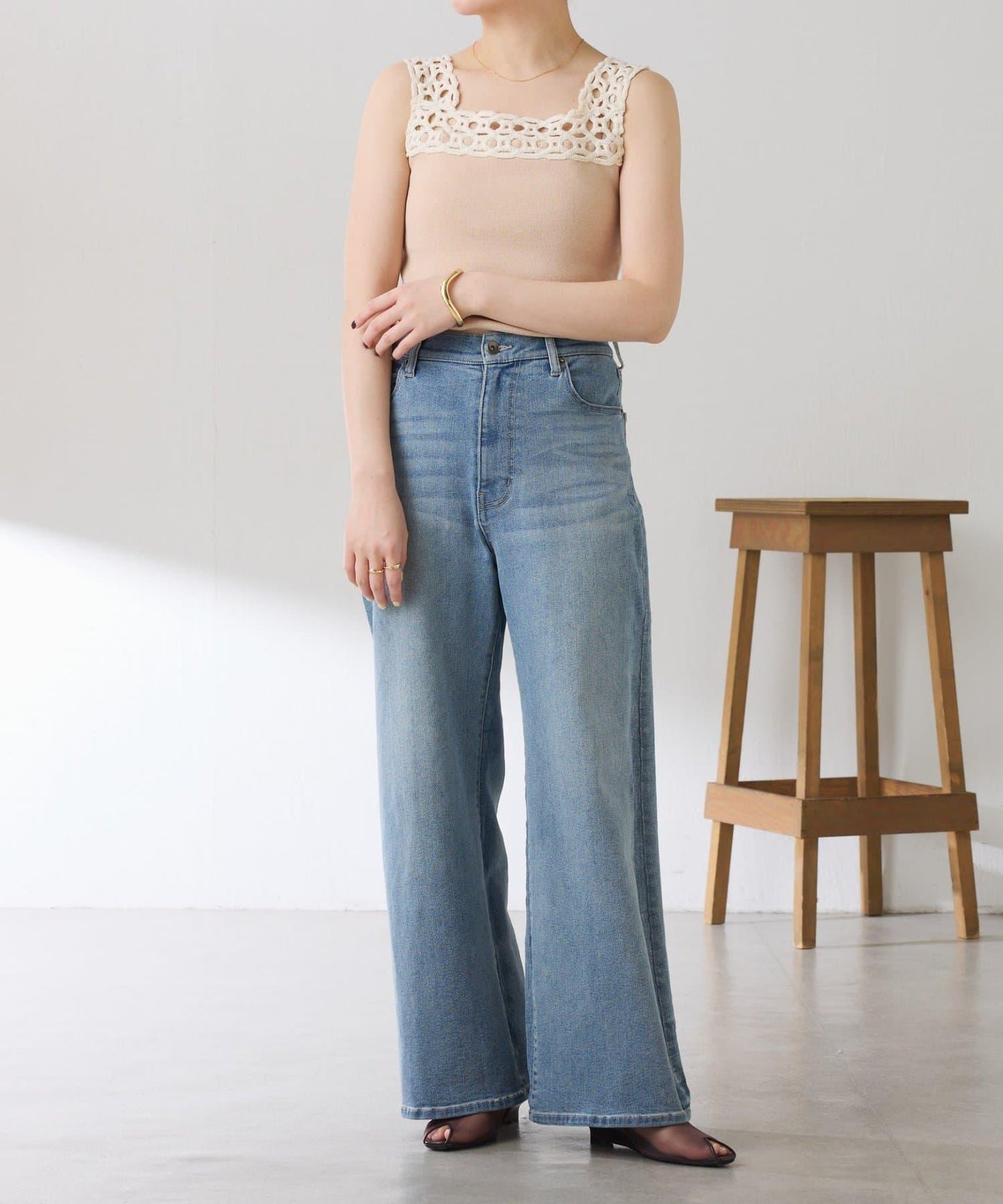 蕾絲裝飾 針織 吊帶上衣