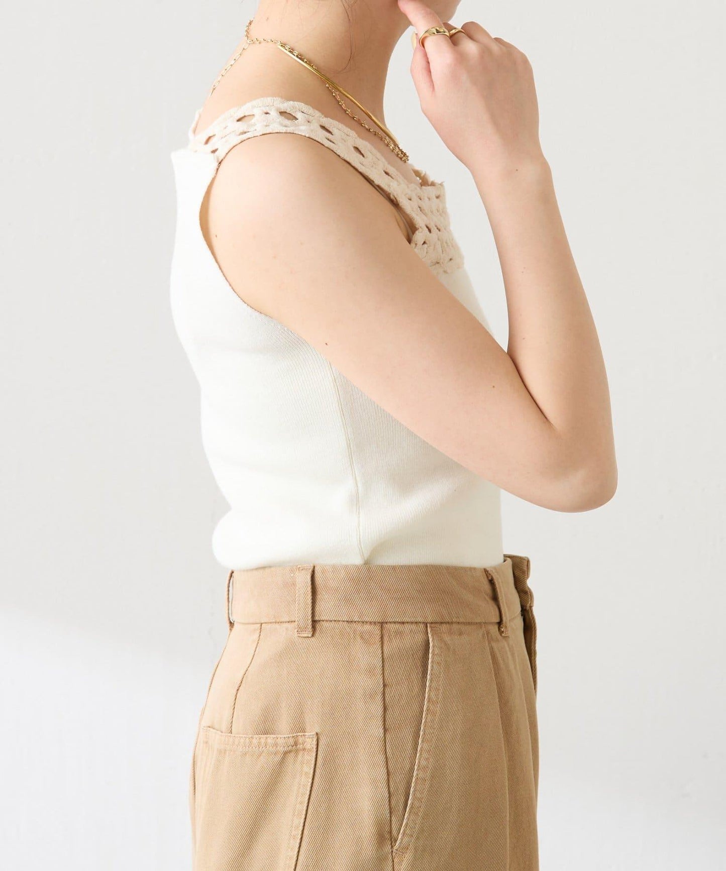 蕾絲裝飾 針織 吊帶上衣