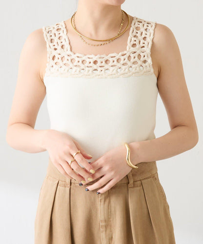 蕾絲裝飾 針織 吊帶上衣