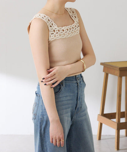 蕾絲裝飾 針織 吊帶上衣