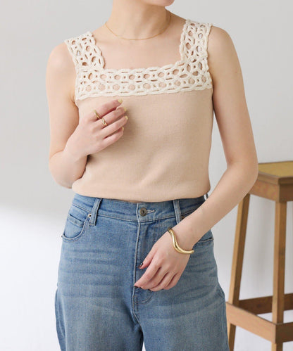 蕾絲裝飾 針織 吊帶上衣