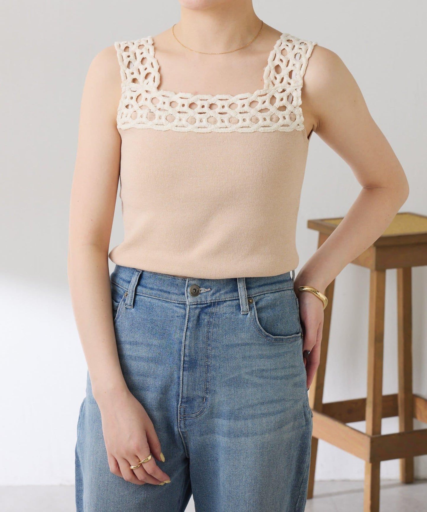 蕾絲裝飾 針織 吊帶上衣