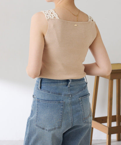 蕾絲裝飾 針織 吊帶上衣