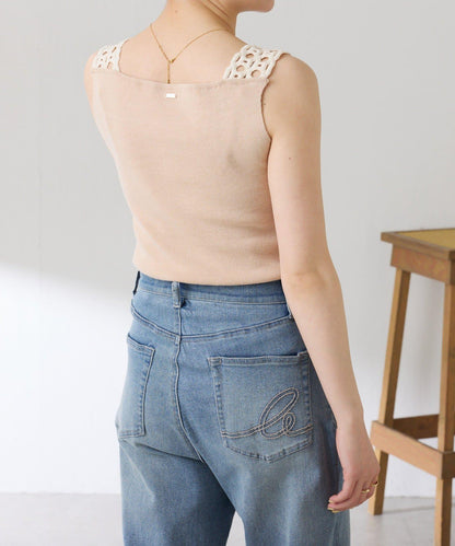 蕾絲裝飾 針織 吊帶上衣