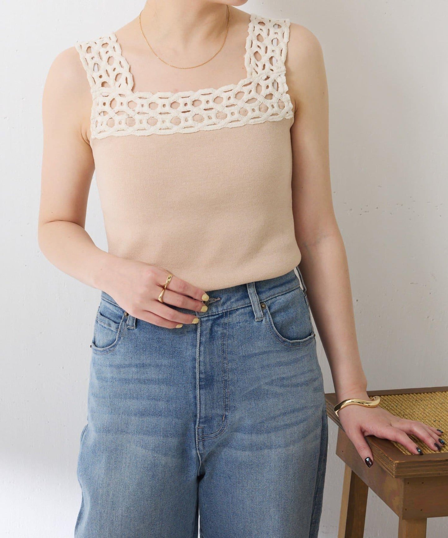 蕾絲裝飾 針織 吊帶上衣