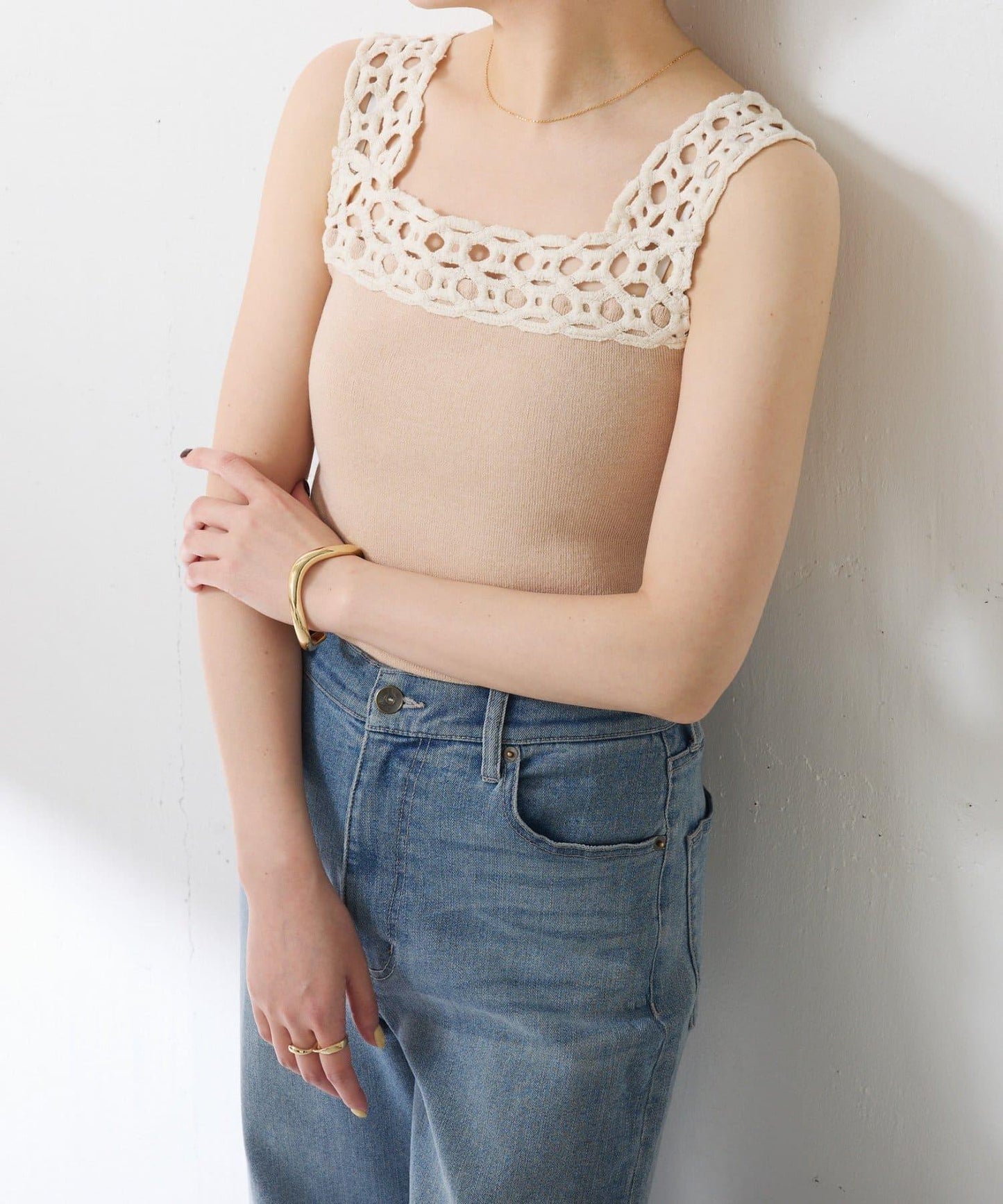 蕾絲裝飾 針織 吊帶上衣