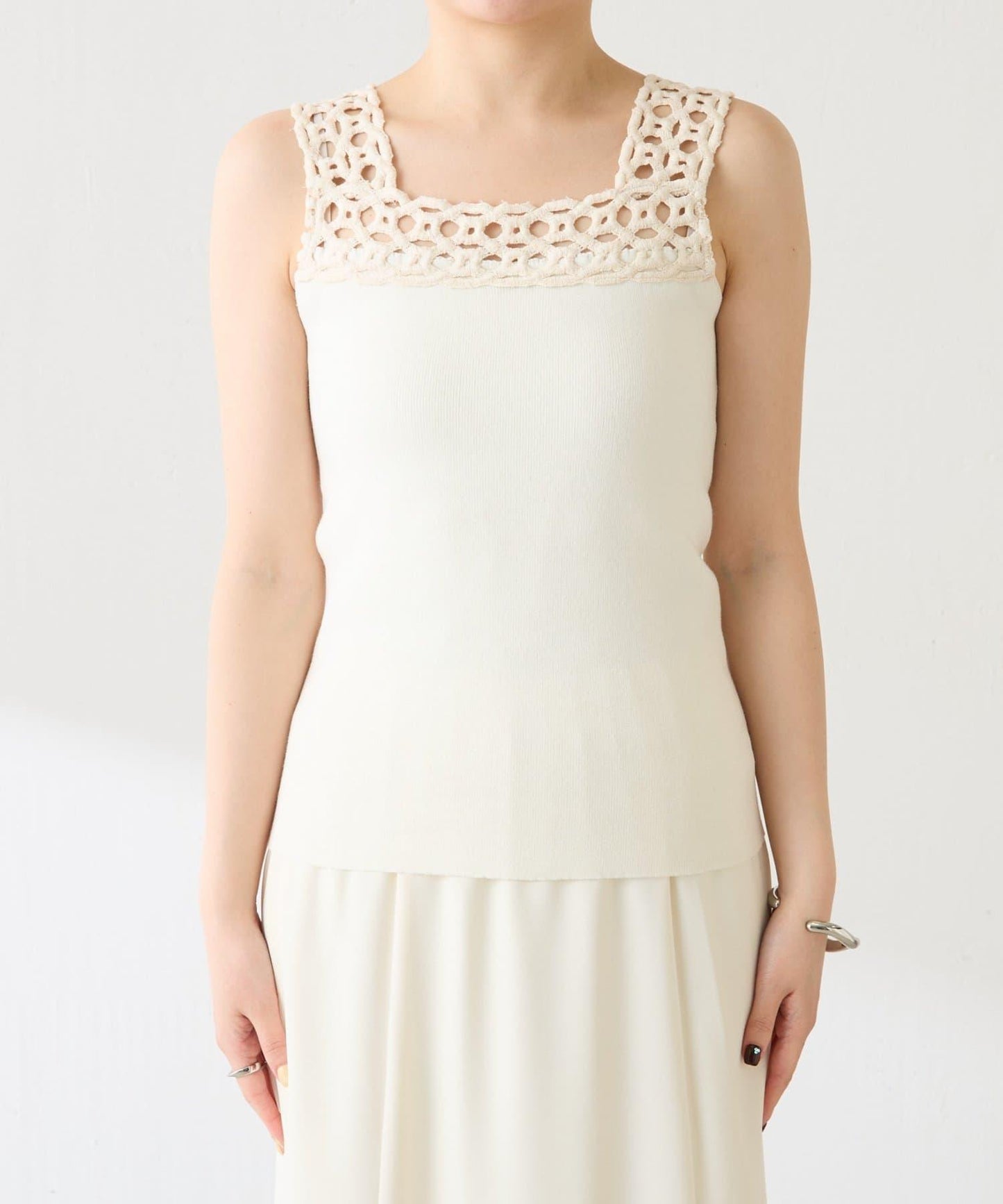 蕾絲裝飾 針織 吊帶上衣